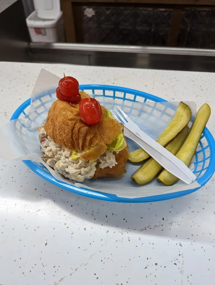 Chicken Salad with Walnuts and Grapes on a Buttery Croissant